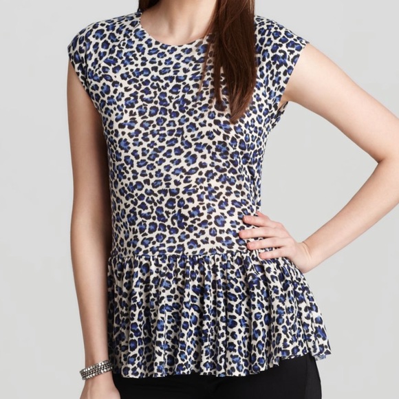 Rebecca Taylor Leopard Peplum Top Blue Size XS - Picture 1 of 8